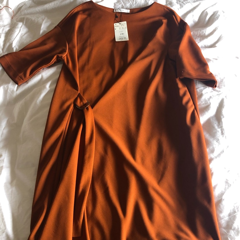 XS (USA) burnt sienna Mango sheath dress. New with tags! Belted waist.